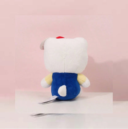 Genuine Sanrio Hello Kitty Classic Plush Doll: Blue Overalls & Red Bow 20cm