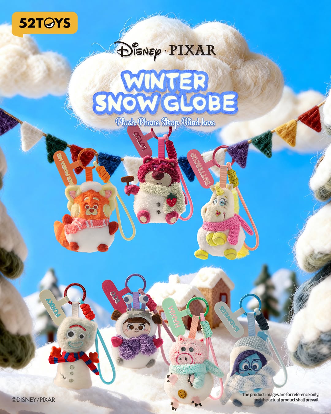 Disney Pixar Winter Snow Globe Series Plush Phone Charm Blind Box